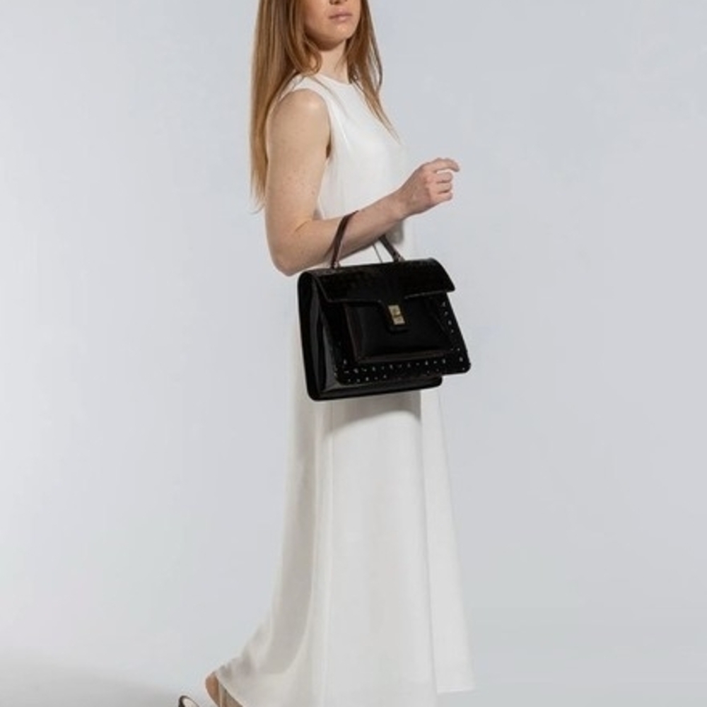 Exclusive Arcadia Glossy Black Satchel